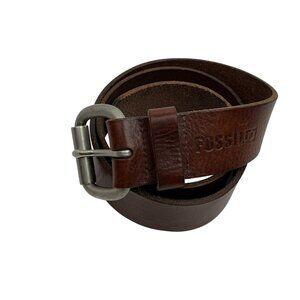 Fossil Genuine Pebbled Leather Belt Roller Buckle Mens 34 Brown NWOT